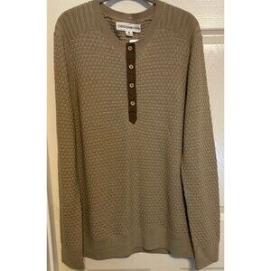 Obermeyer Henley Sweater Mens Knit  M/L Brown Tan Merino Wool Blend Classic NWT